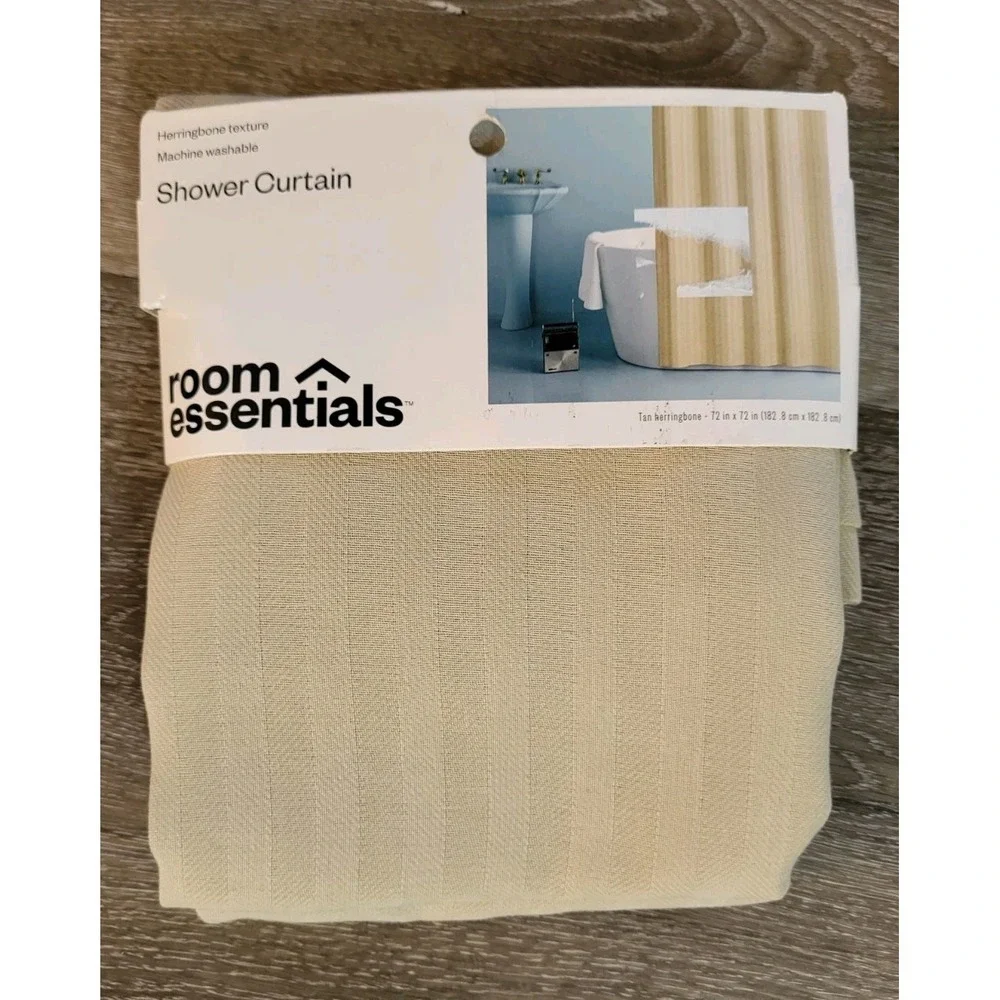 New Room Essentials Tan Herringbone Fabric Shower Curtain 72x72